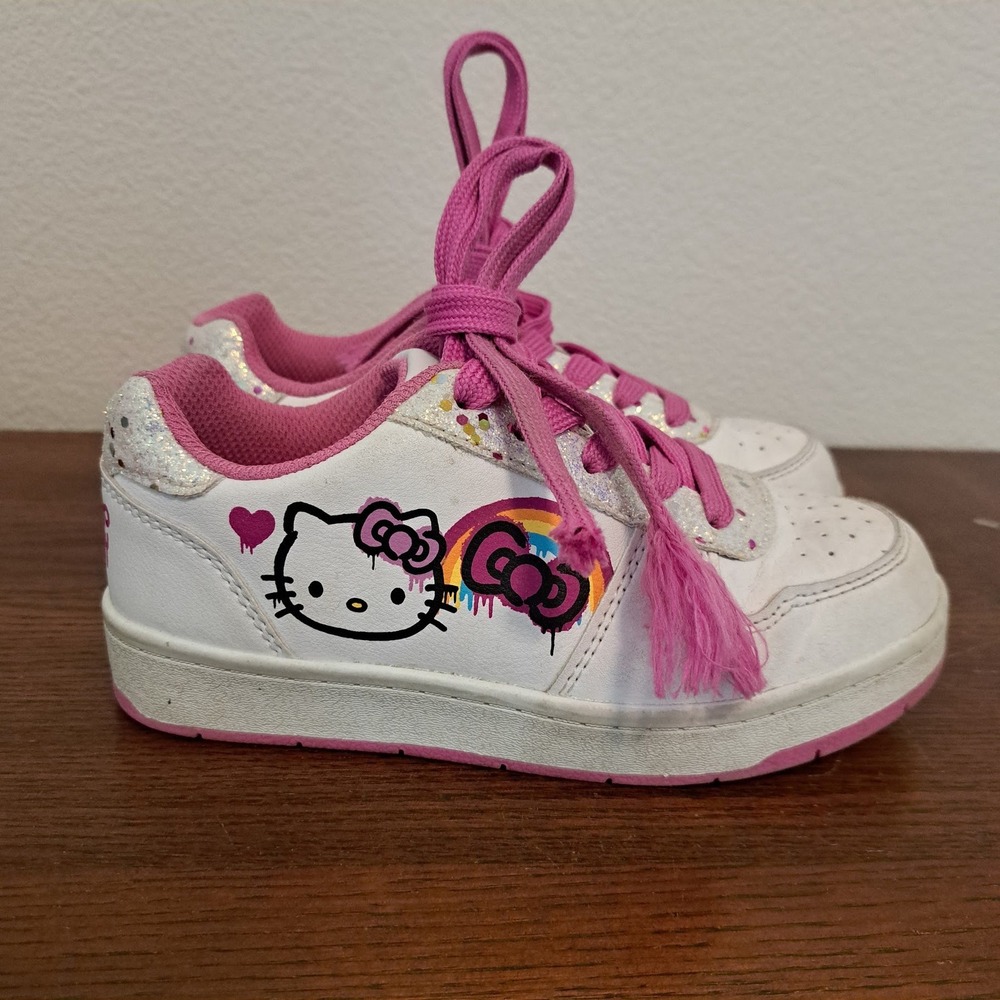 Hello Kitty Kids White Pink Rainbow Glitter Low Top Sneakers Size 13 US
